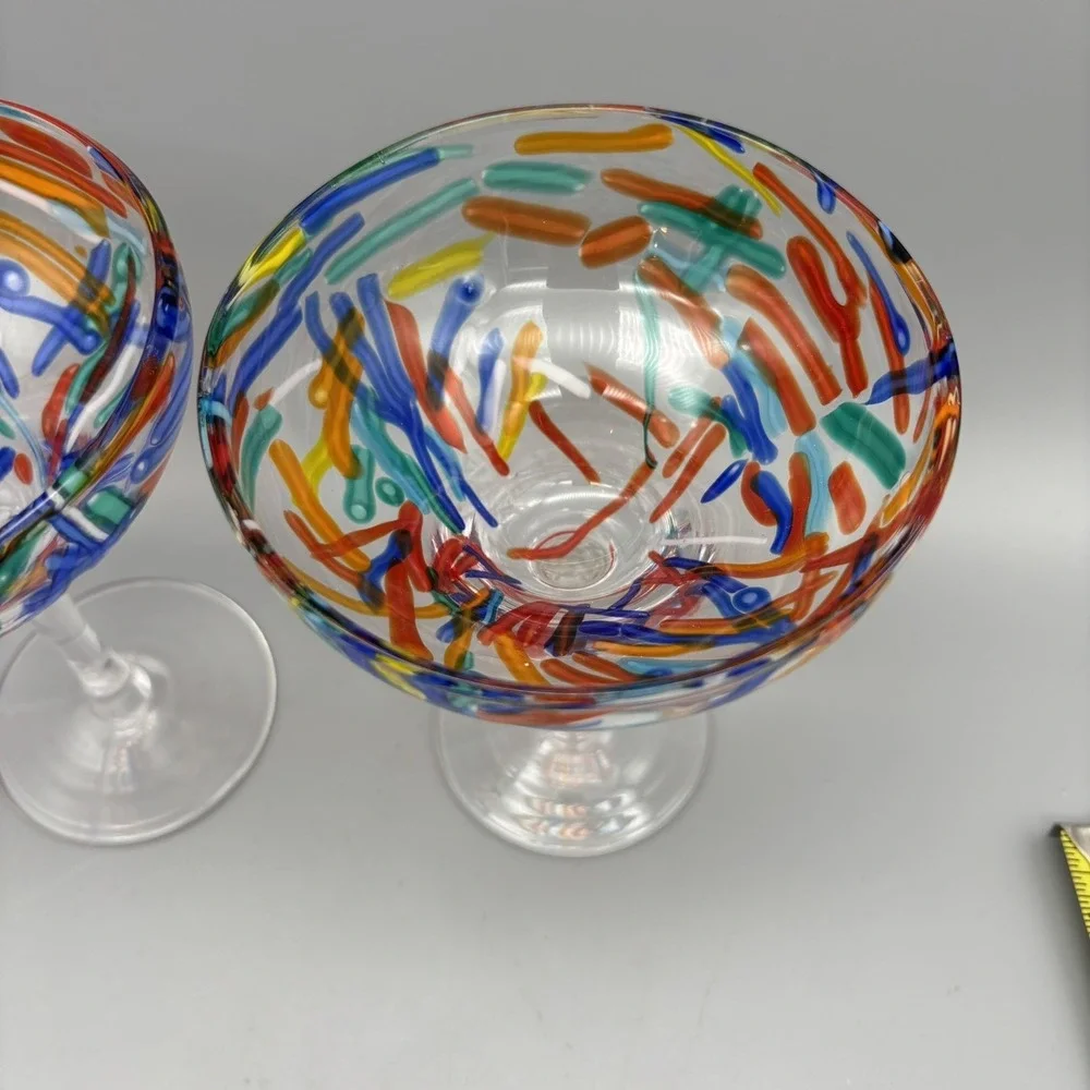 LOT OF 2 PIER 1 IMPORTS‎ Hand Blown Multicolored Millefiori Confettii MARGARITA
